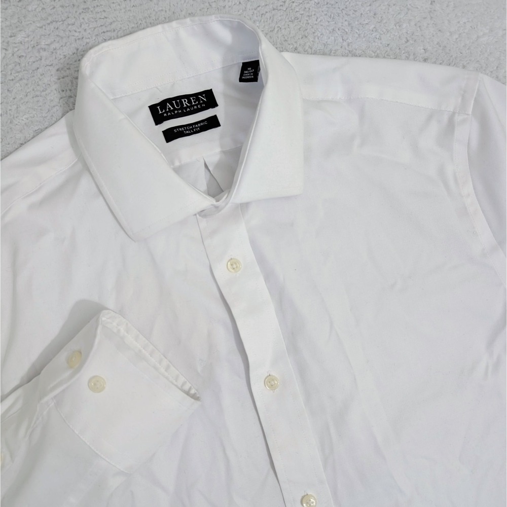Ralph Lauren Black Label White Dress Shirt Men 16 36/37 Tall Stretch Button Down